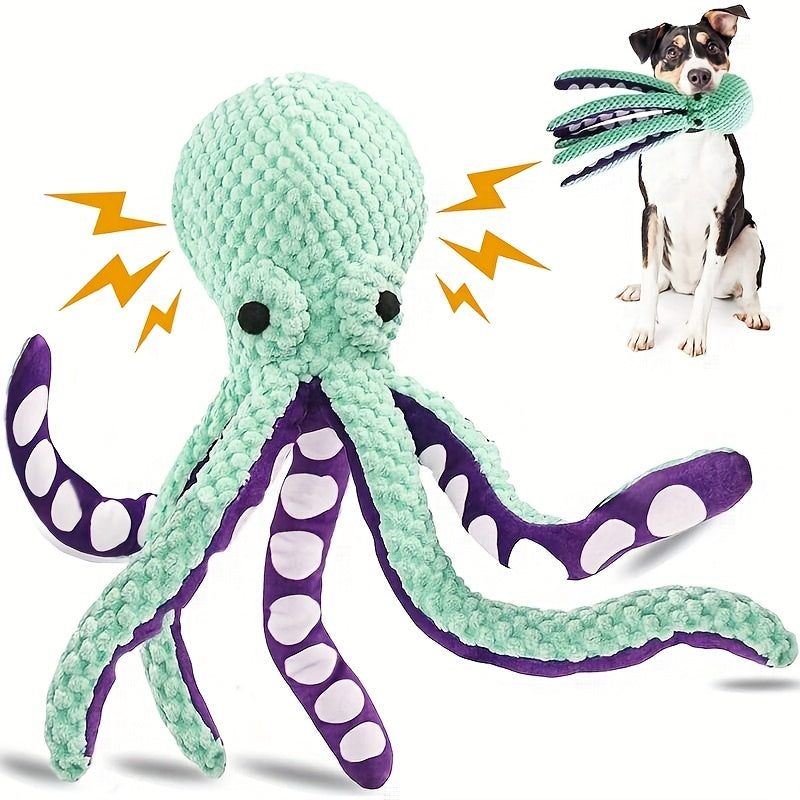 Plush Octopus Dog Toy with Squeaker - Interactive, Durable Chew Toy for Medium Breeds, Teal & Purple with White Suction Cups, Ideal for Play and Training
