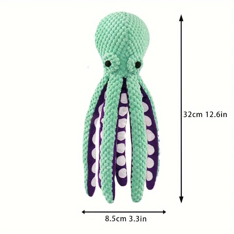 Plush Octopus Dog Toy with Squeaker - Interactive, Durable Chew Toy for Medium Breeds, Teal & Purple with White Suction Cups, Ideal for Play and Training