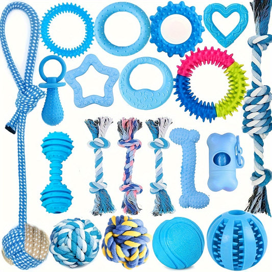 Set 20 Jucării Ros pentru Căței – Culori Aleatorii, Inele & Frânghii Durabile
